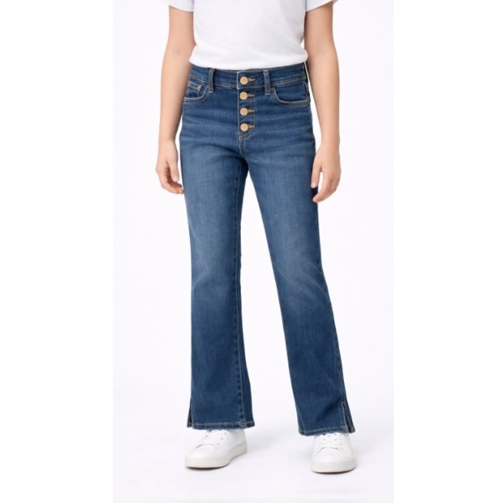 Abercrombie Kids Girl Dark Wash Button Fly High Rise Flare Jeans Size 9/10 Short